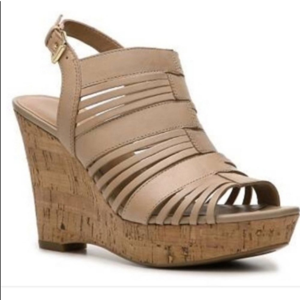 Franco Sarto Sharp Boho Cork Strappy Platform Wedge Sandals